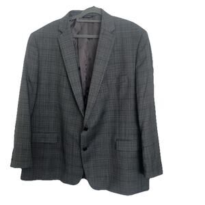 Ralph Ralph Lauren Mens Blazer Size 52L Wool Blend Plaid Grey Navy